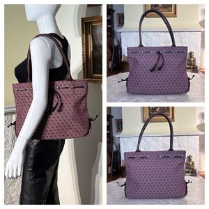Dooney & Bourke Signature Monogram Canvas Leather Tassel Tote Bag Vintage